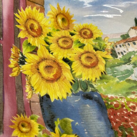 Ceramica Cuore CU415  Yellow Sunflowers Vase Landscape Italy 16" Serving Bowl - Picture 12 of 16